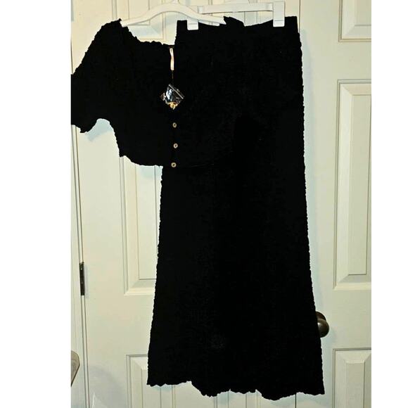 New Free People Double The Fun Maxi Skirt Button Cardi Set $128 X-SMALL Black - Picture 7 of 7